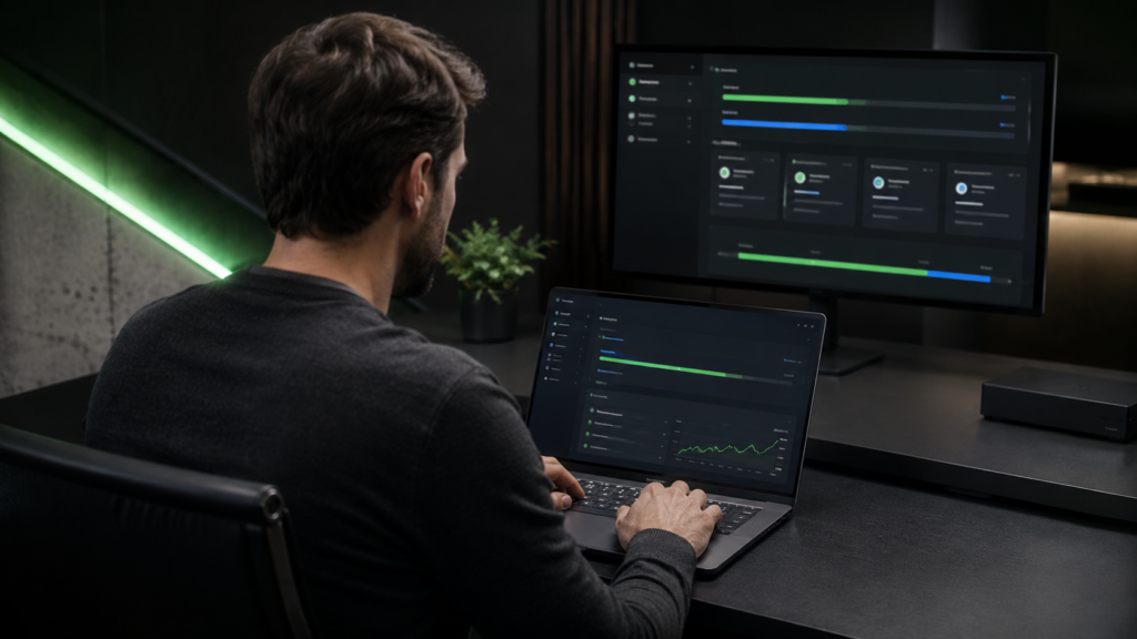 Professional using a Windows keep-awake app during long-running tasks