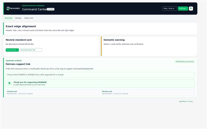 Actual RIVANOX WordPress control interface